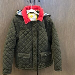Mini Boden Quilted Olive Green Jacket with Red Collar